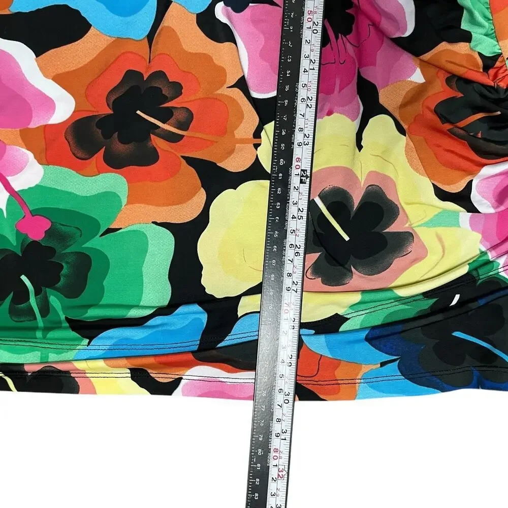 Milano‎ Floral Suit Cover Faux Wrap Top Women Sz 1X Plus Rashguard Artsy Ruched